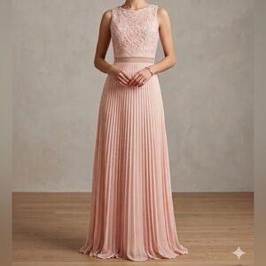 Betsy & Adam Pink Lace Bodice Pleated Maxi Dress Wedding Guest Gala Size 2